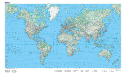 The World, physical map 1:50 Mio Poster laminated